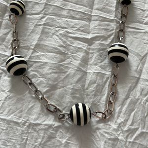 Necklace and earring set black and white stripe 28 inches